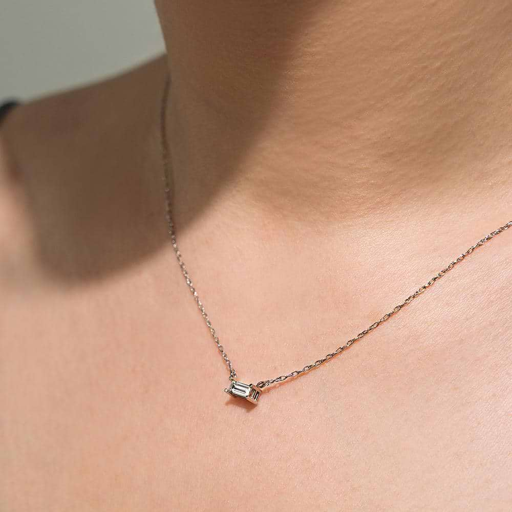 Petite Baguette Basket Necklace in 14K white gold 