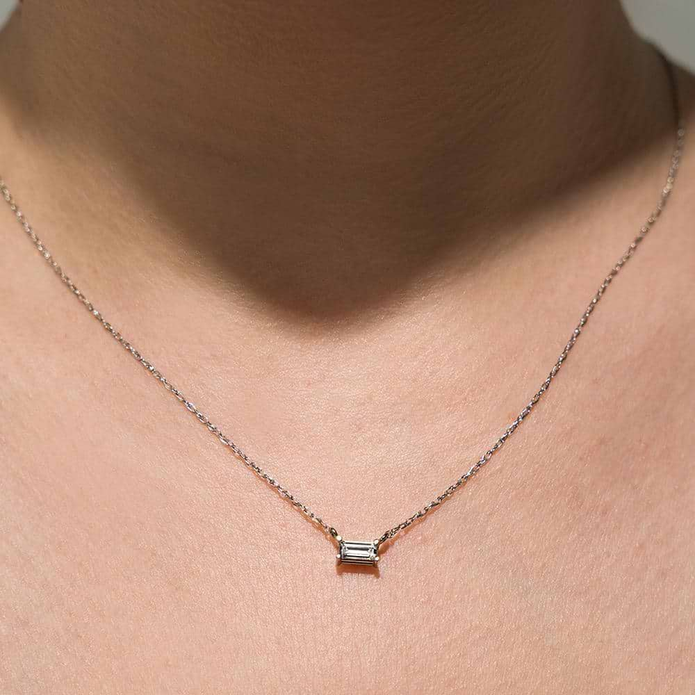 Petite Baguette Basket Necklace in 14K white gold 