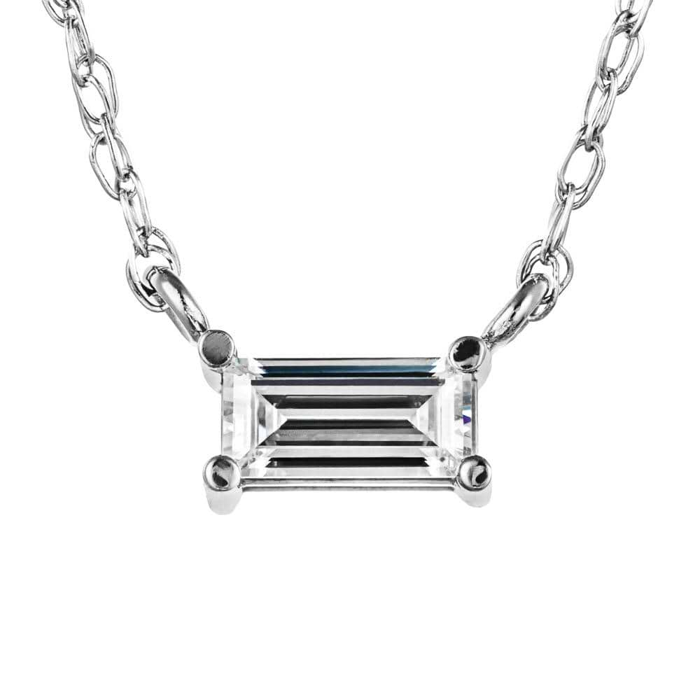 Petite Baguette Basket Necklace in 14K white gold 