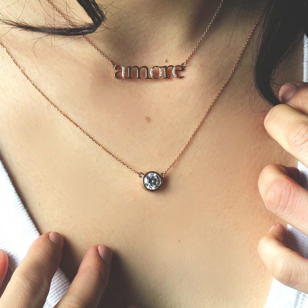 Lab Grown Diamond Bezel Pendant in 14K rose gold | bezel pendant necklace round center stone gold