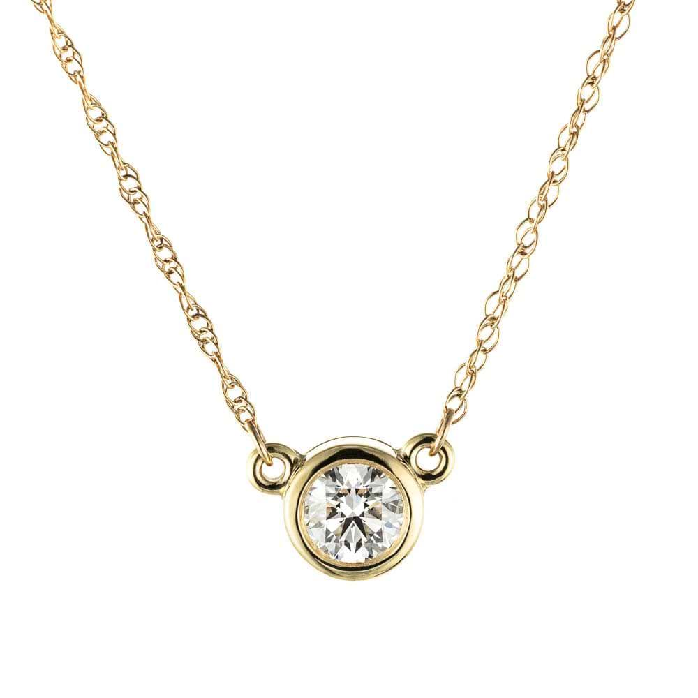 Bezel Pendant shown with a 1.0ct Round cut diamond in 14K yellow gold