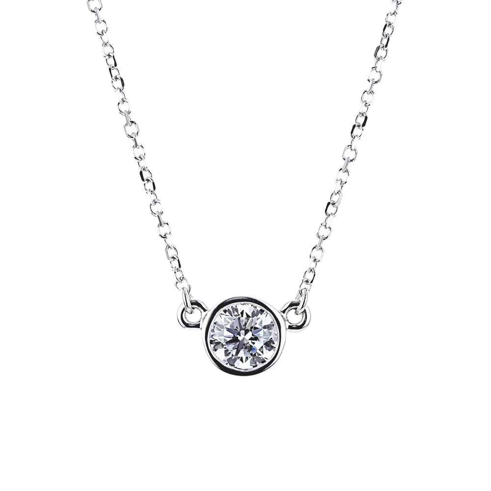 Bezel Pendant shown with a 1.0ct Round cut diamond in 14K white gold