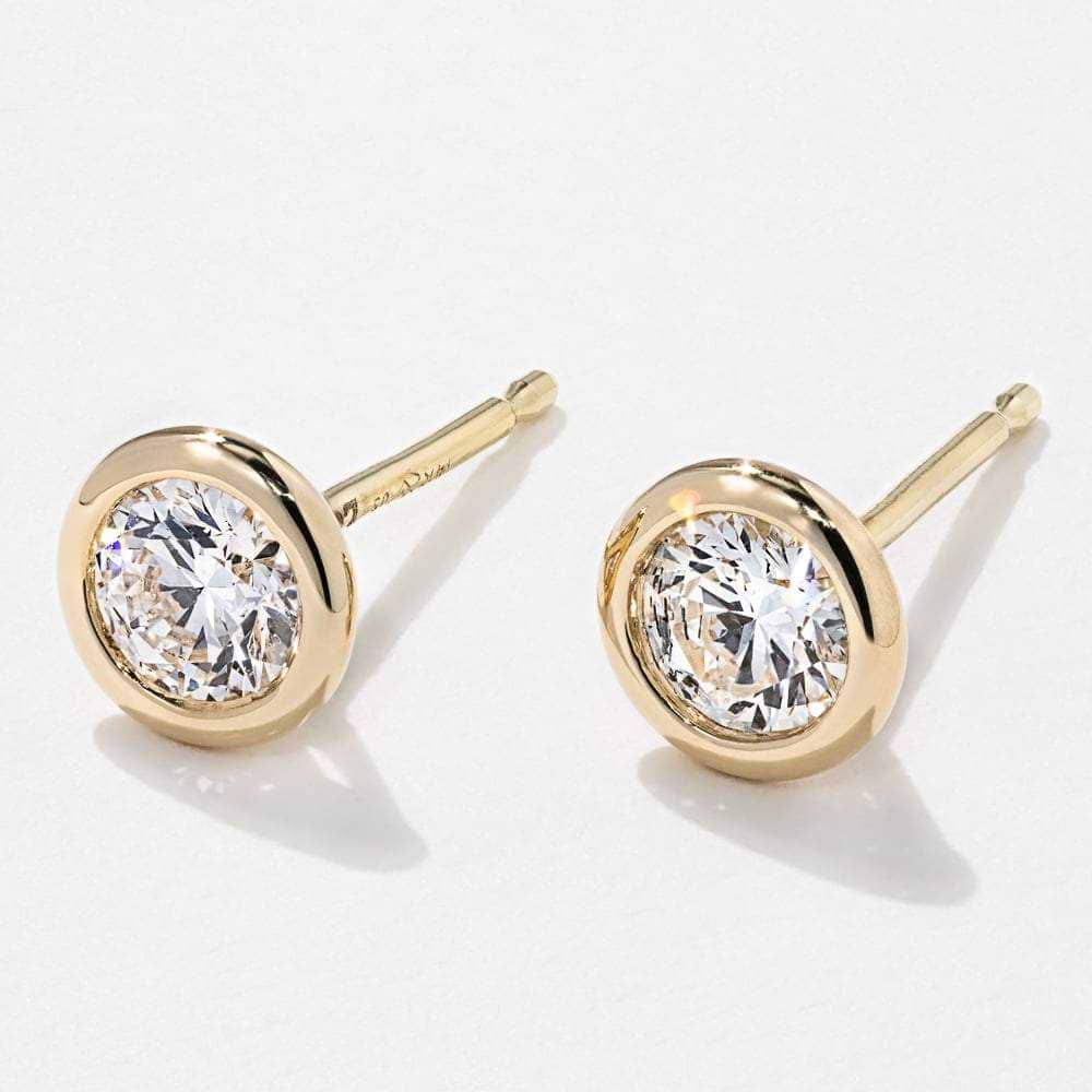 Lab-Grown Diamond Bezel Stud Earrings in 14K yellow gold | bezel studs round cut diamonds yellow gold