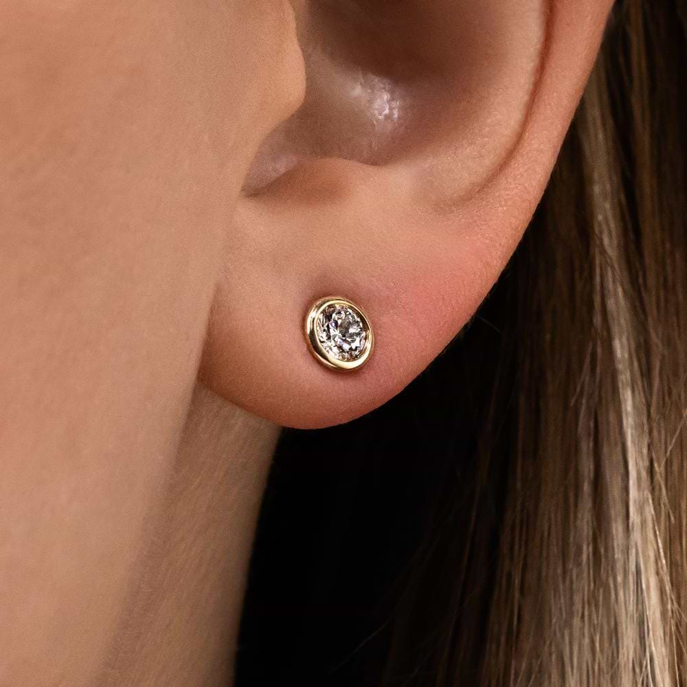 Lab-Grown Diamond Bezel Stud Earrings in 14K yellow gold | bezel studs round cut diamonds yellow gold