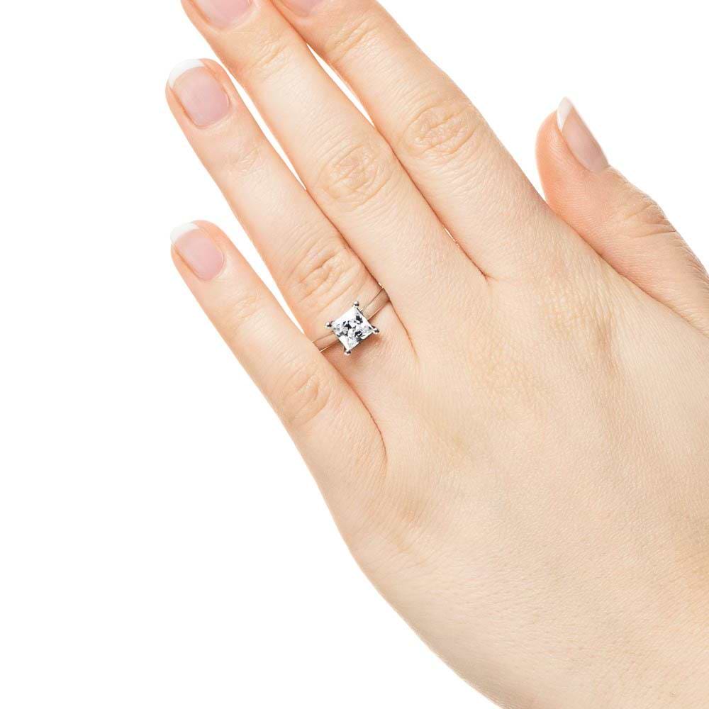 Shown with a 1.0ct Princess cut Lab-Grown Diamond in recycled 14K white gold | solitaire engagement ring 1.0ct Princess cut Lab-Grown Diamond in recycled 14K white gold