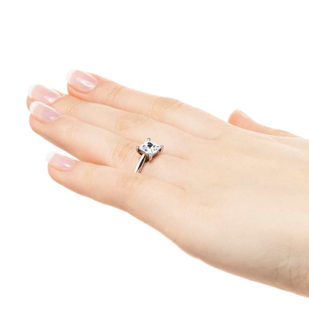Shown with a 1.0ct Princess cut Lab-Grown Diamond in recycled 14K white gold | solitaire engagement ring 1.0ct Princess cut Lab-Grown Diamond in recycled 14K white gold
