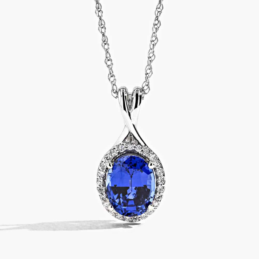 Halo Twist Pendant - 9x7mm Blue Sapphire Lab Created Gemstone (RTS)