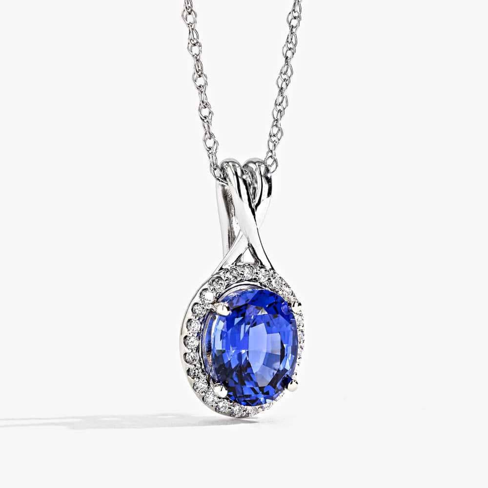 Halo Twist Pendant - 9x7mm Blue Sapphire Lab Created Gemstone (RTS)