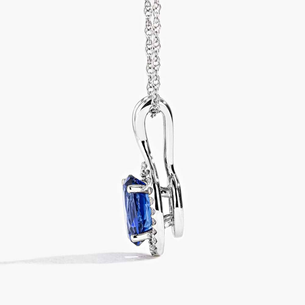 Halo Twist Pendant - 9x7mm Blue Sapphire Lab Created Gemstone (RTS)