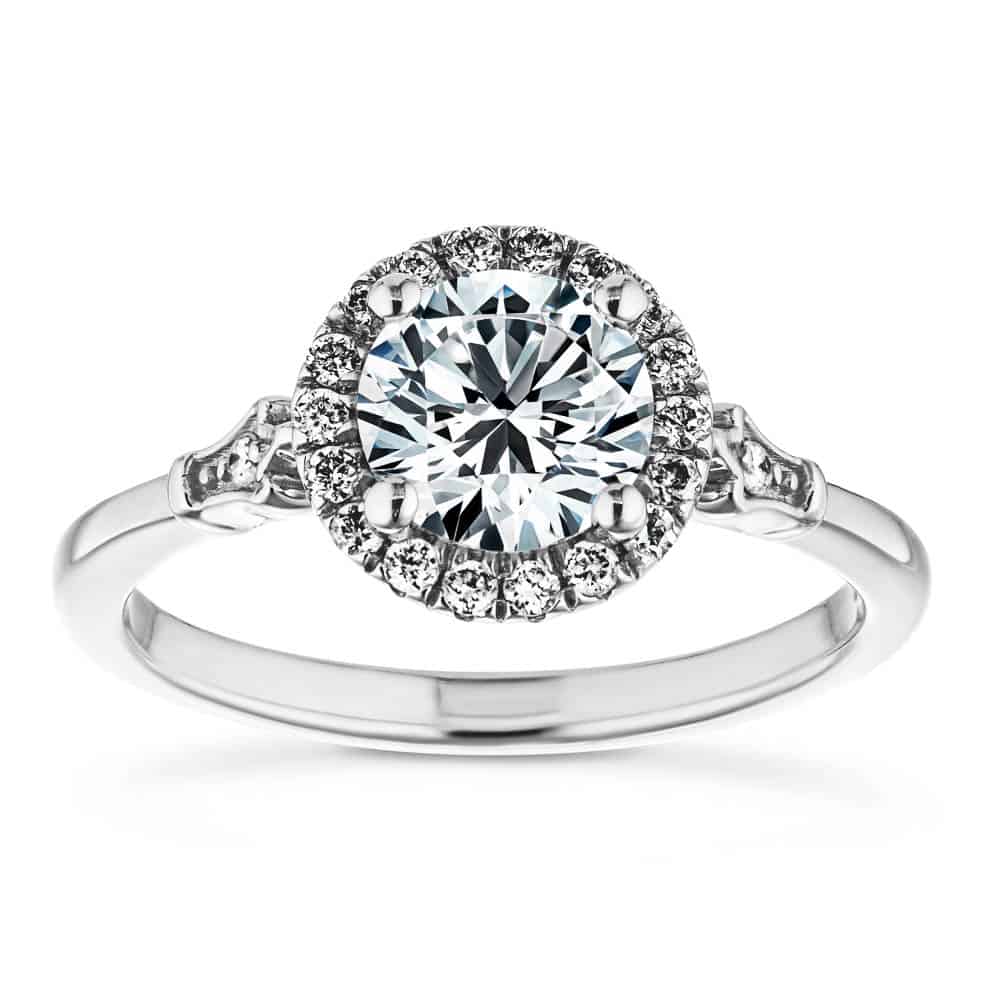 Shown with 1ct Round Cut Lab Grown Diamond in 14k White Gold