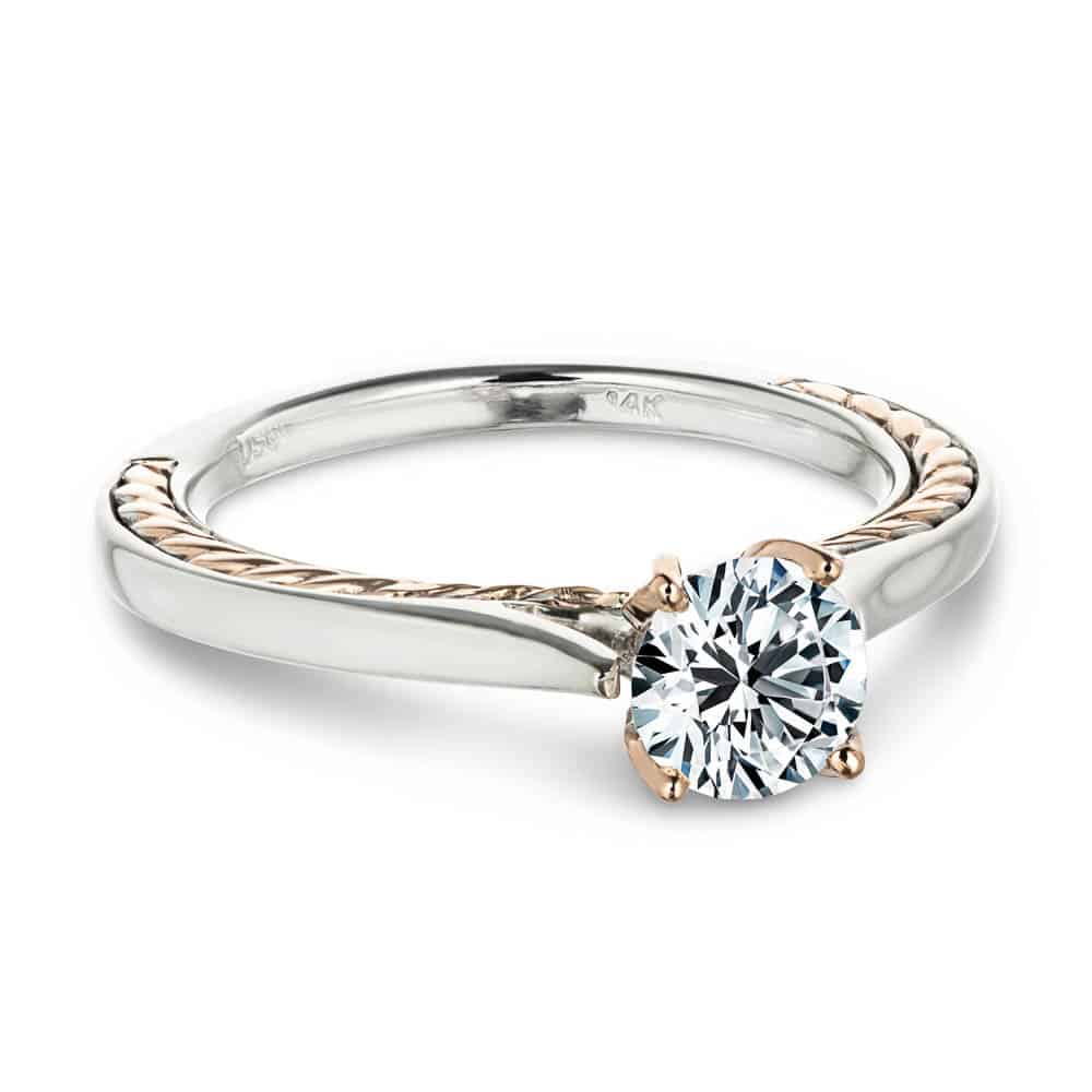 Shown with 1ct Round Cut Lab Grown Diamond in Two Tone 14k White Gold &amp; 14k Rose Gold