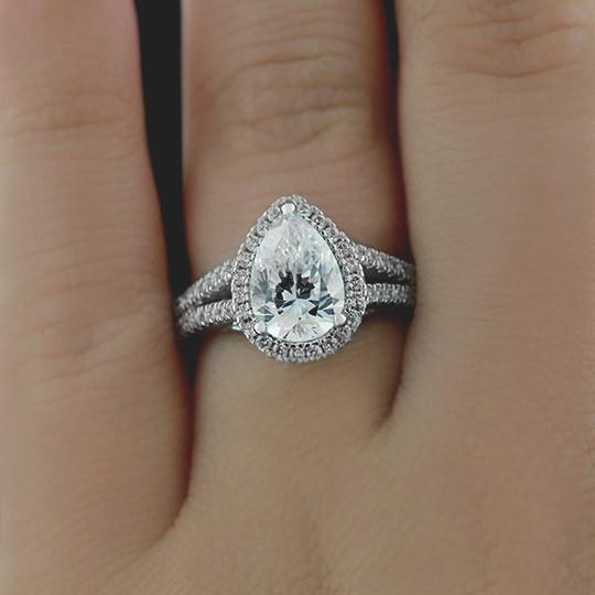 Shown with 2ct Pear Cut Lab Grown Diamond in 14k White Gold