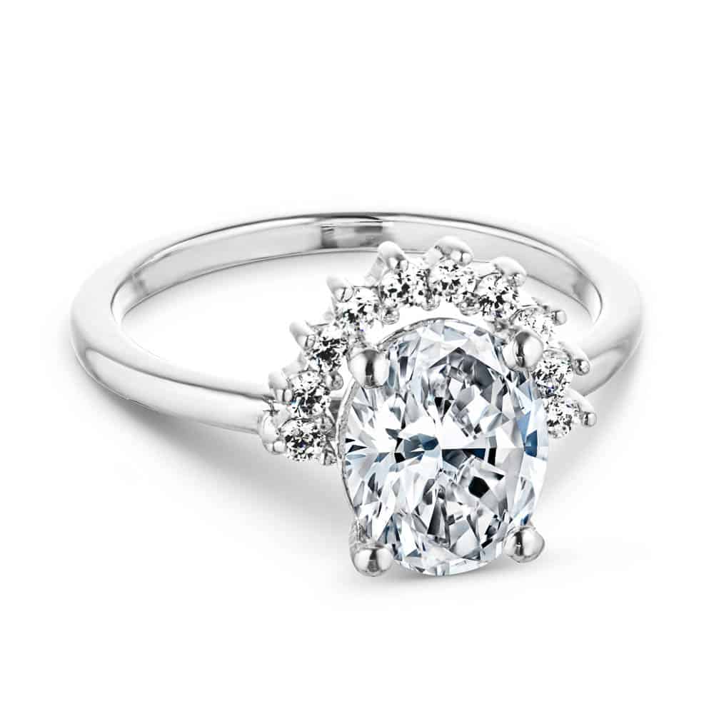 Shown with 1.5ct Oval Cut Lab Grown Diamond in 14k White Gold