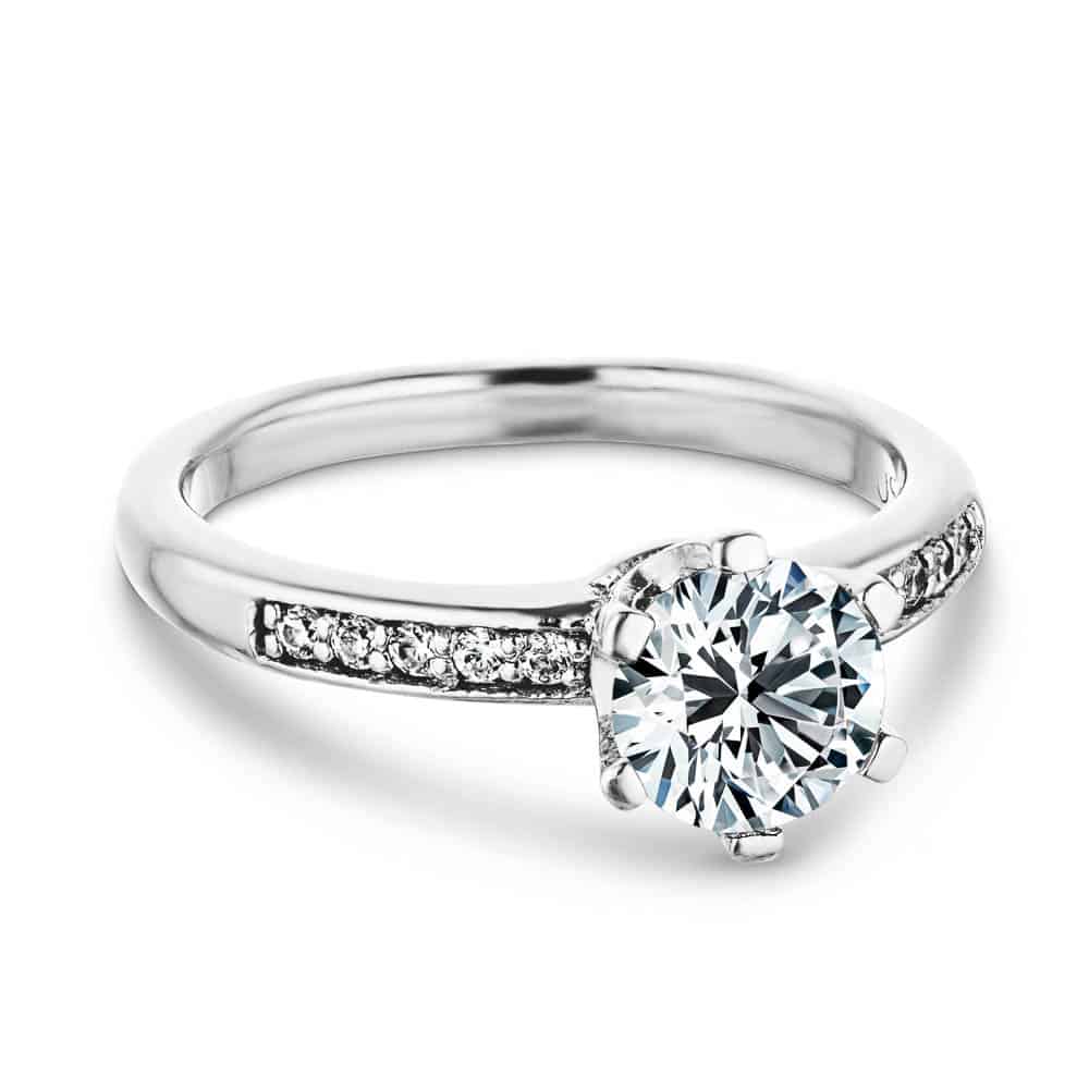 Shown with 1ct Round Cut Lab Grown Diamond in 14k White Gold