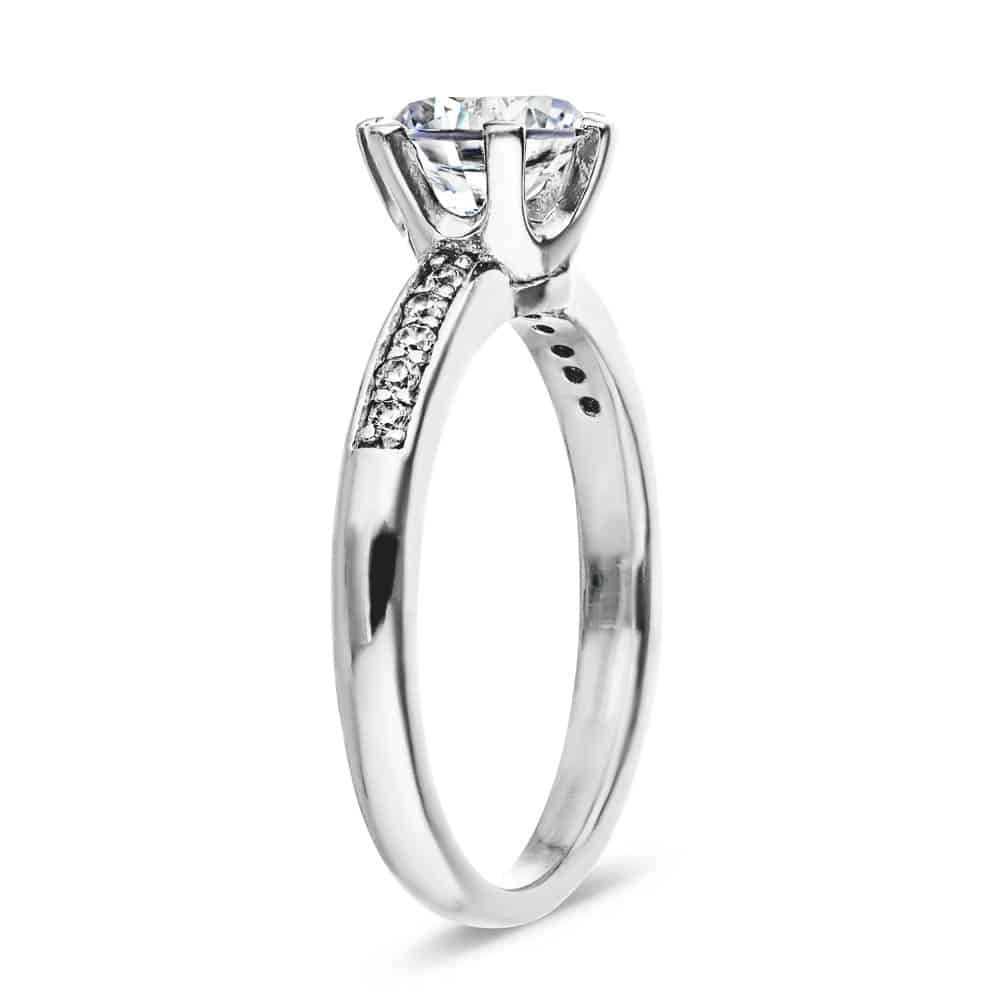 Shown with 1ct Round Cut Lab Grown Diamond in 14k White Gold