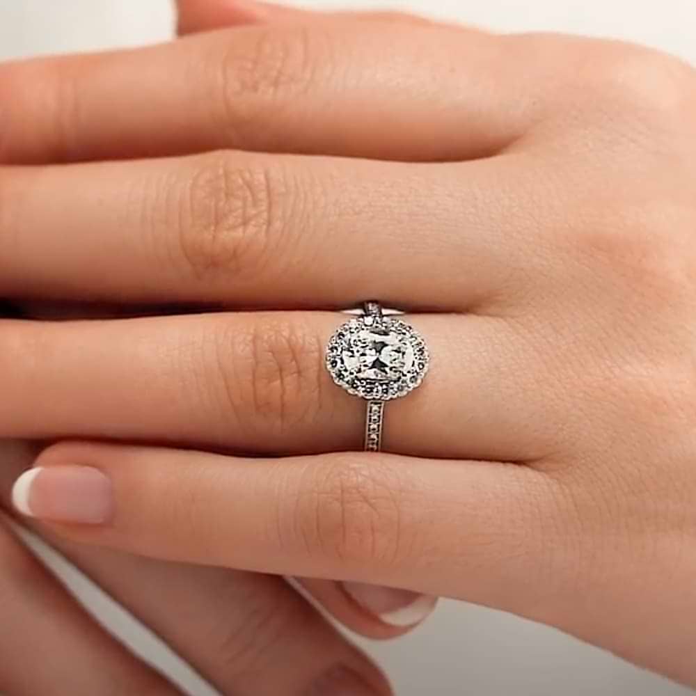 Shown with 1ct Oval Cut Lab Grown Diamond in 14k White Gold