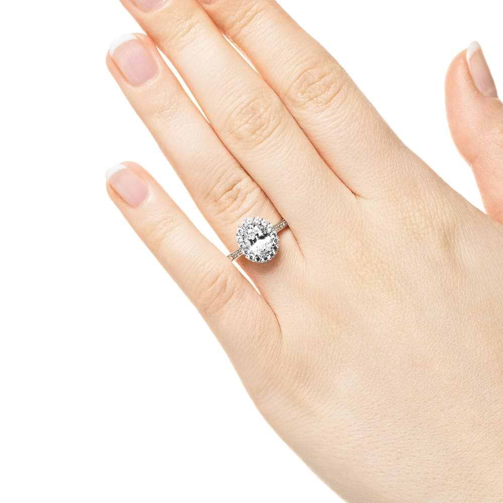 Shown with 1ct Oval Cut Lab Grown Diamond in 14k White Gold