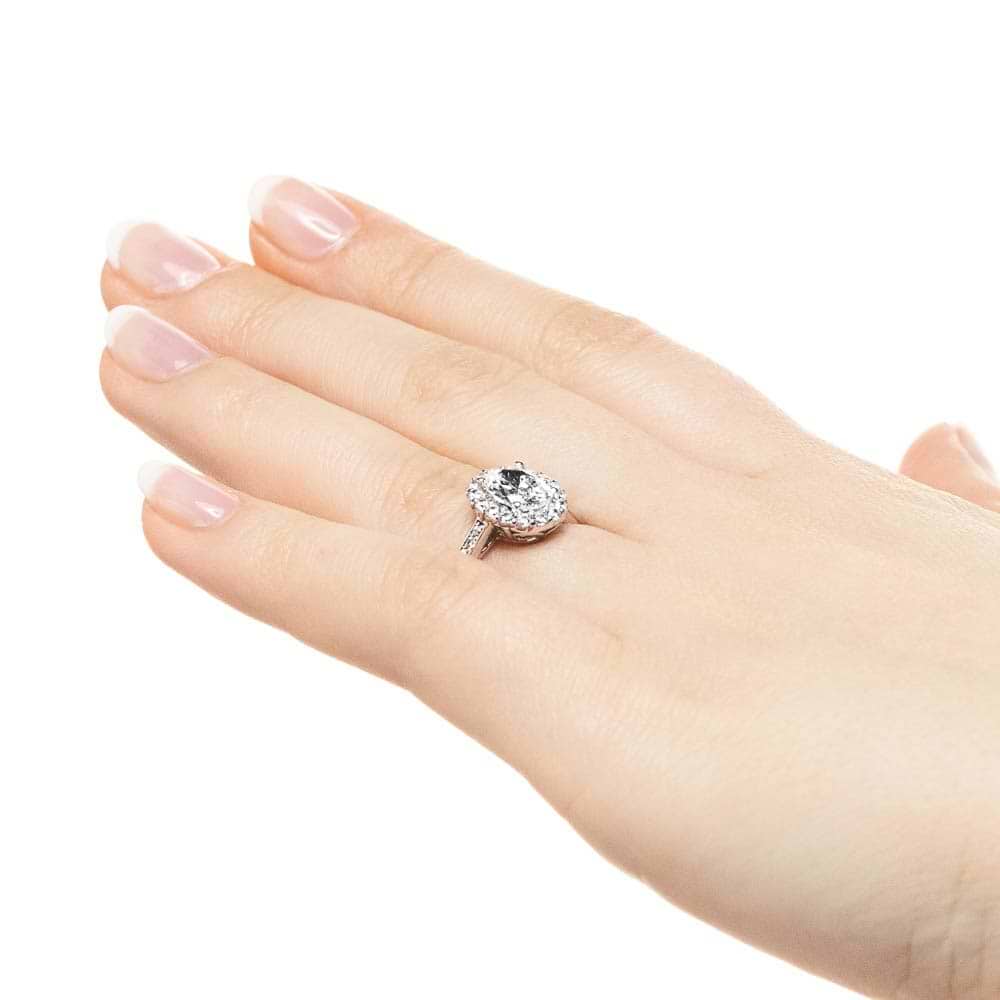 Shown with 1ct Oval Cut Lab Grown Diamond in 14k White Gold