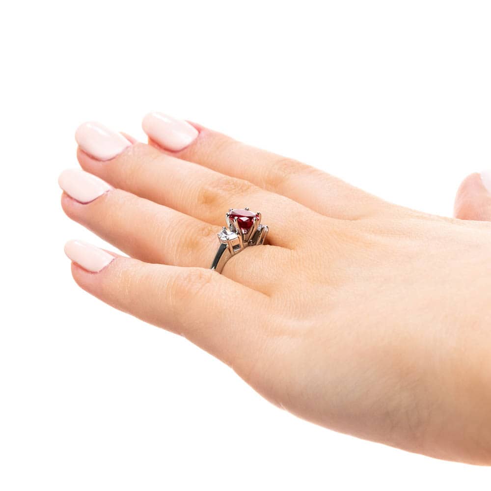 Shown with 1ct Oval Cut Lab Grown Ruby in 14k White Gold