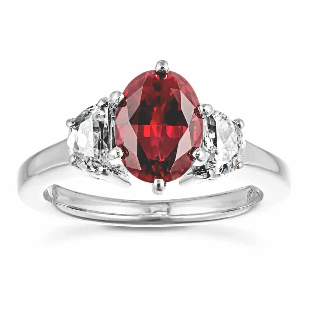 Shown with 1ct Oval Cut Lab Grown Ruby in 14k White Gold