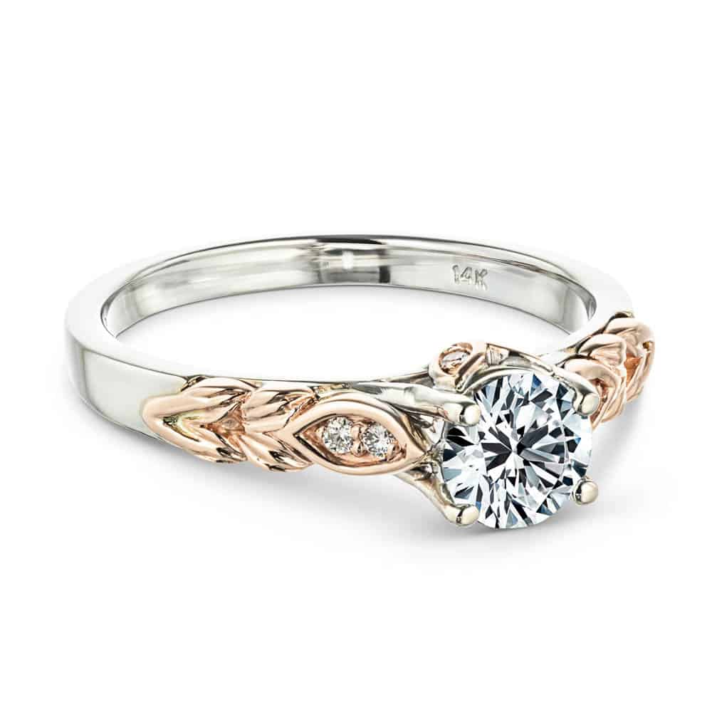 Shown with 1ct Round Cut Lab Grown Diamond in 14k White &amp; Rose Gold