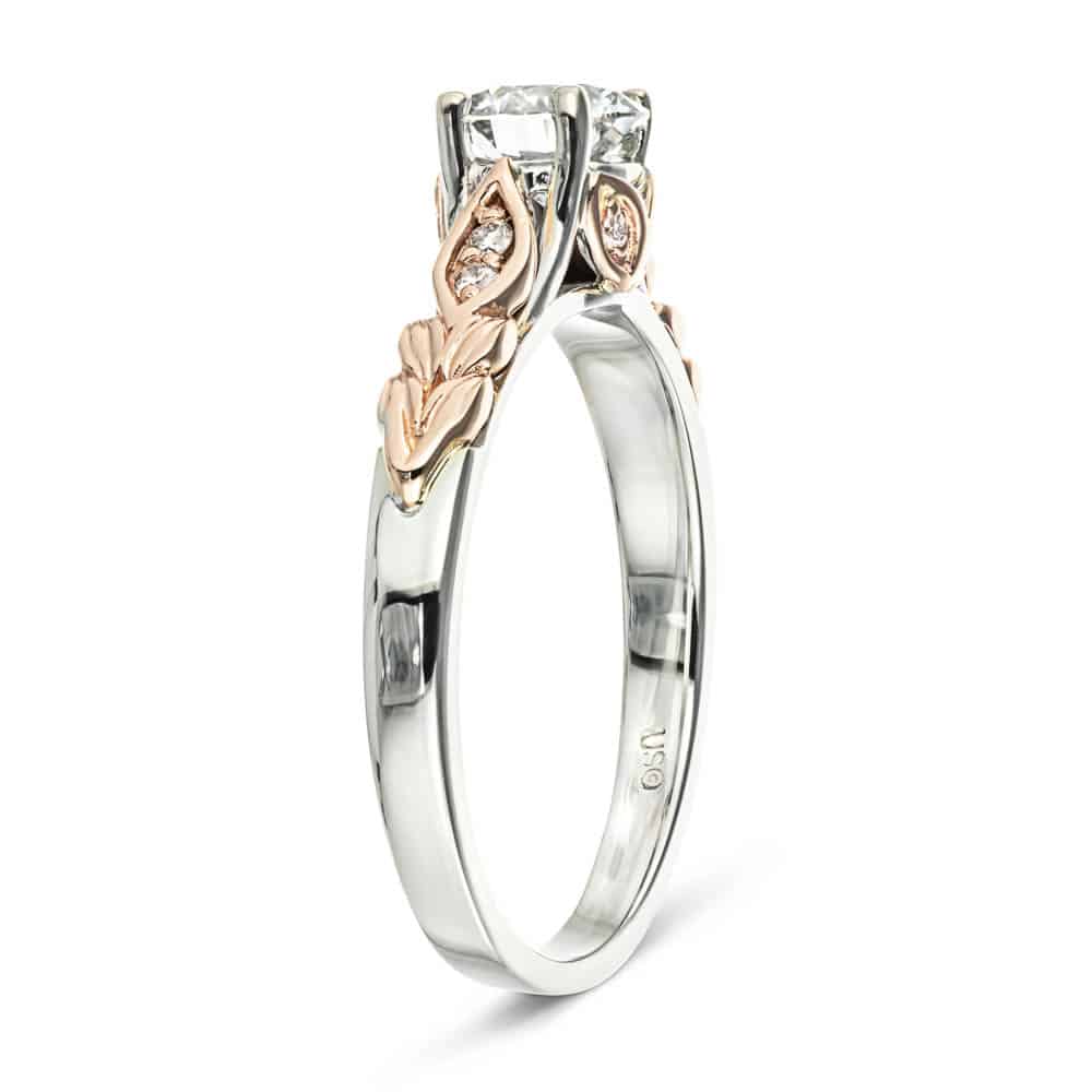 Shown with 1ct Round Cut Lab Grown Diamond in 14k White &amp; Rose Gold