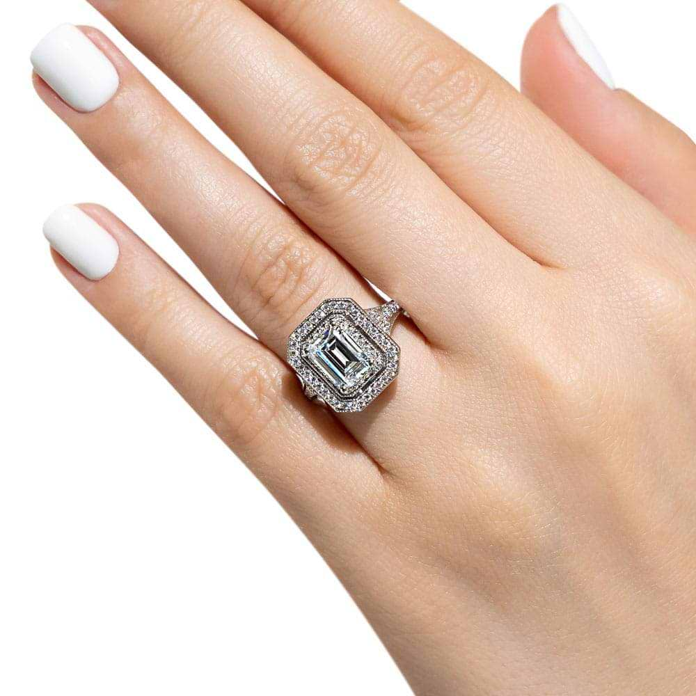 Shown with 1ct Emerald Cut Lab Grown Diamond in 14k White Gold