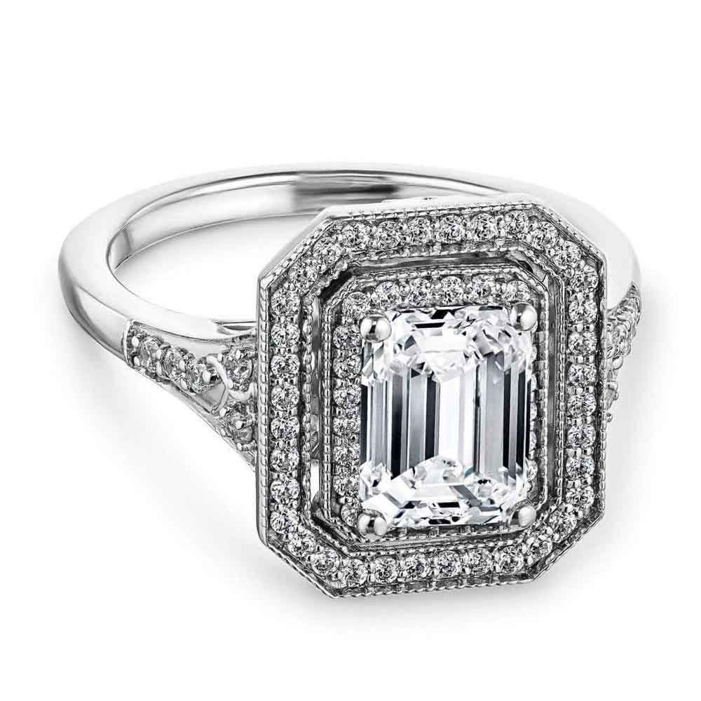 Shown with 1ct Emerald Cut Lab Grown Diamond in 14k White Gold