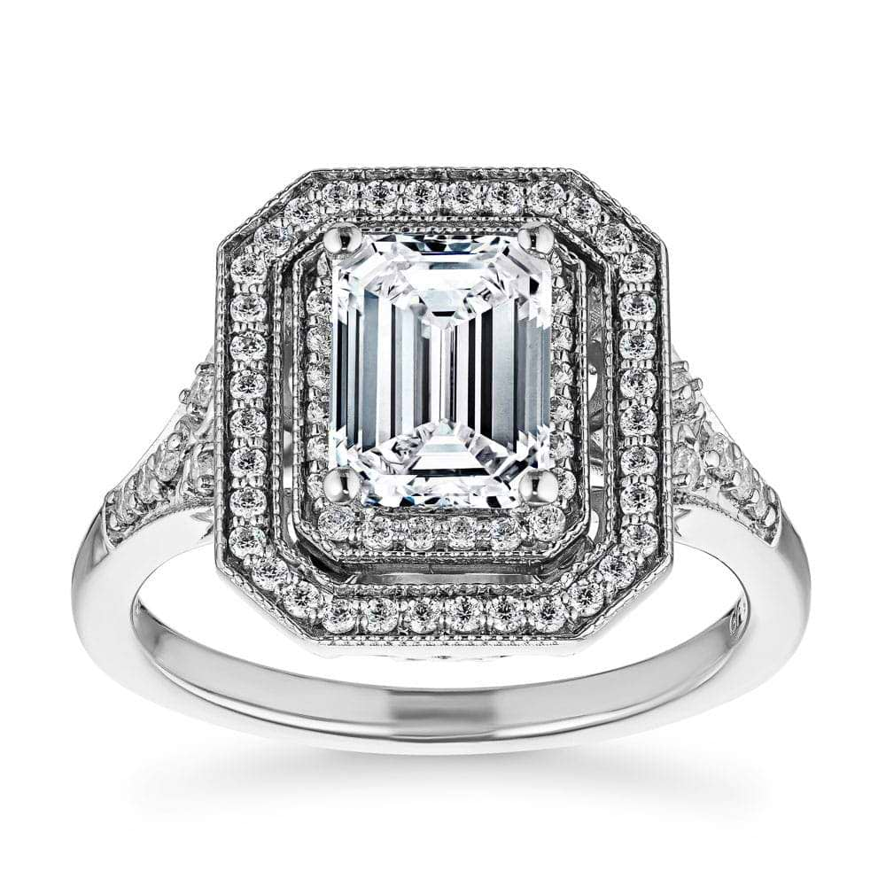 Shown with 1ct Emerald Cut Lab Grown Diamond in 14k White Gold