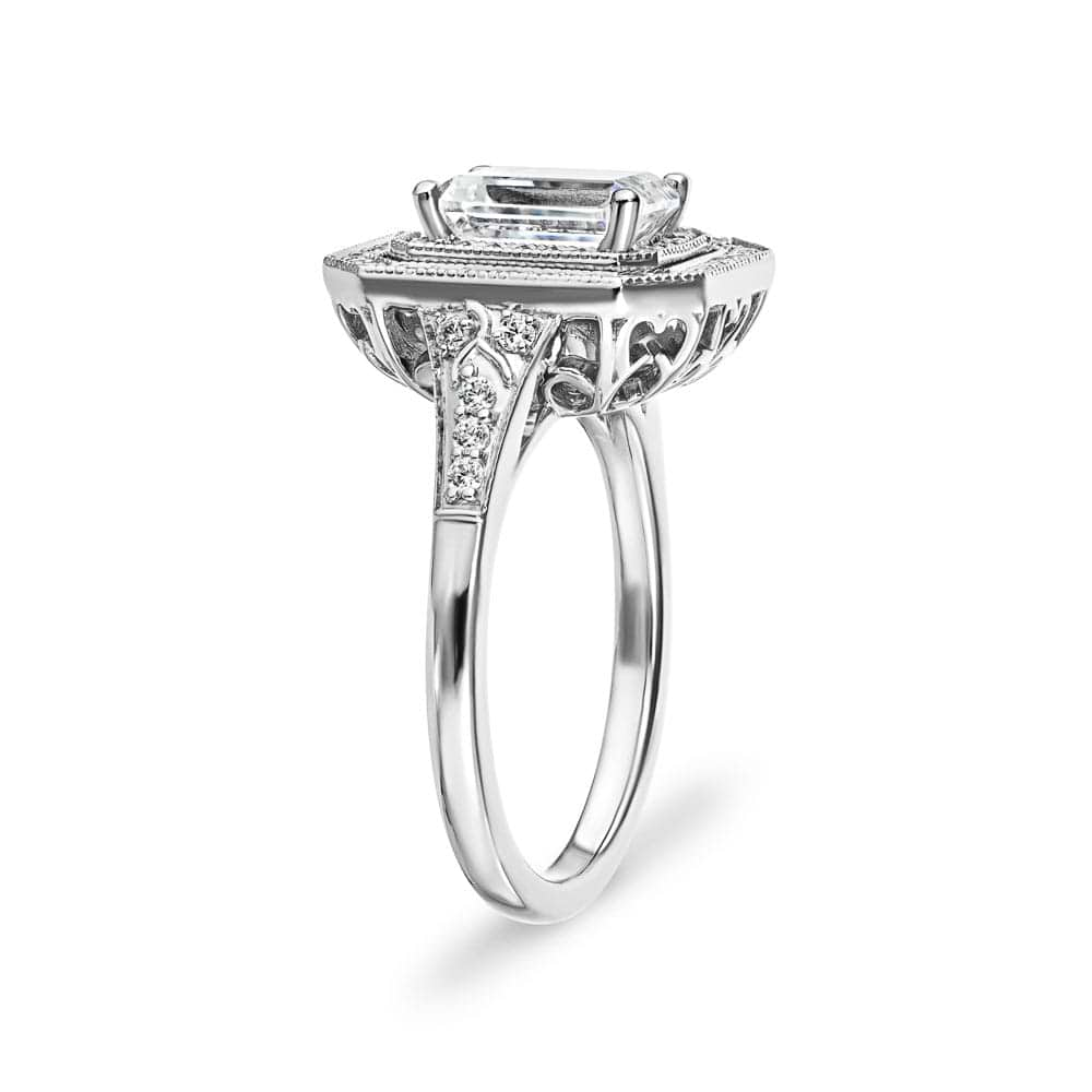 Shown with 1ct Emerald Cut Lab Grown Diamond in 14k White Gold