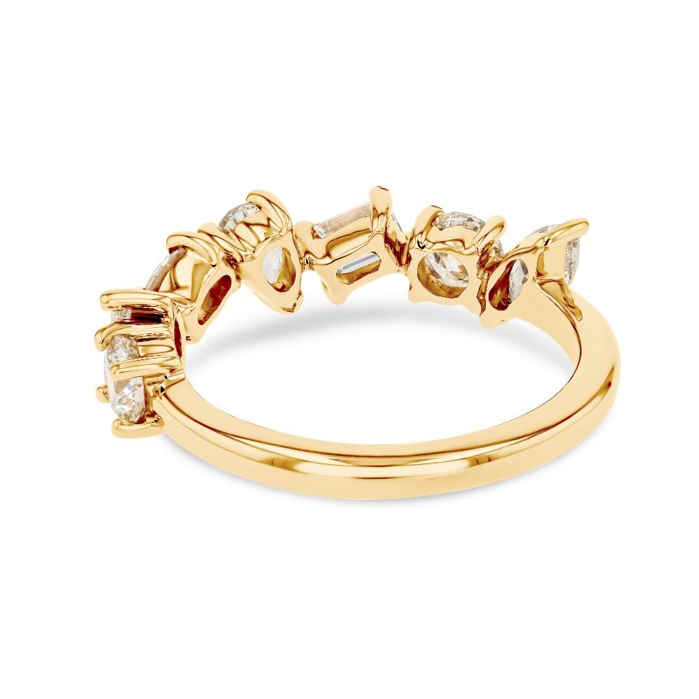 Shown in 14K Yellow Gold|fancy shape mixed lab grown diamond band in 14k yellow gold recycled metal