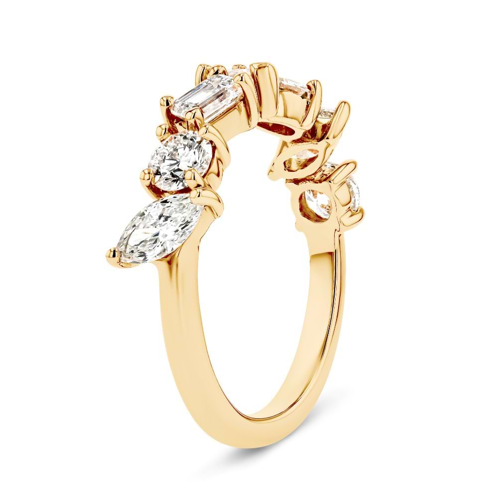 Shown in 14K Yellow Gold|fancy shape mixed lab grown diamond band in 14k yellow gold recycled metal