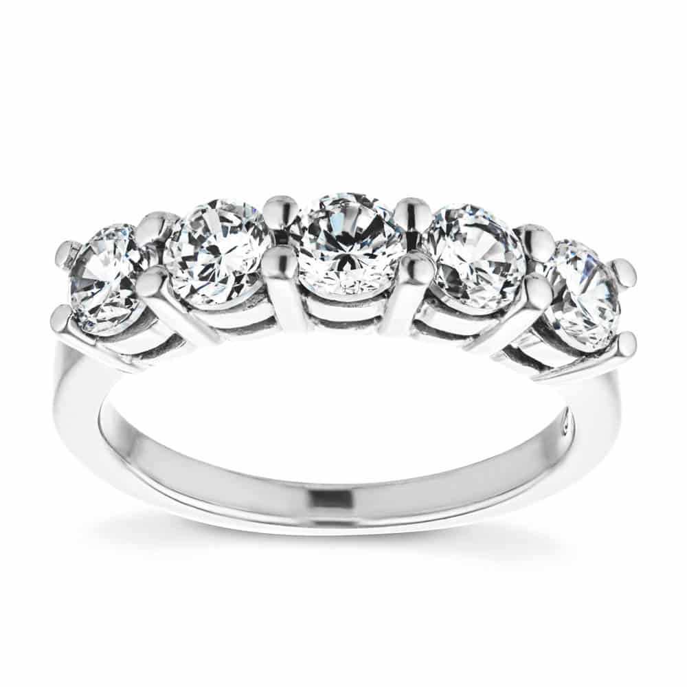 Christine wedding band shown with 1.25ctw round Diamond Hybrid side stones  