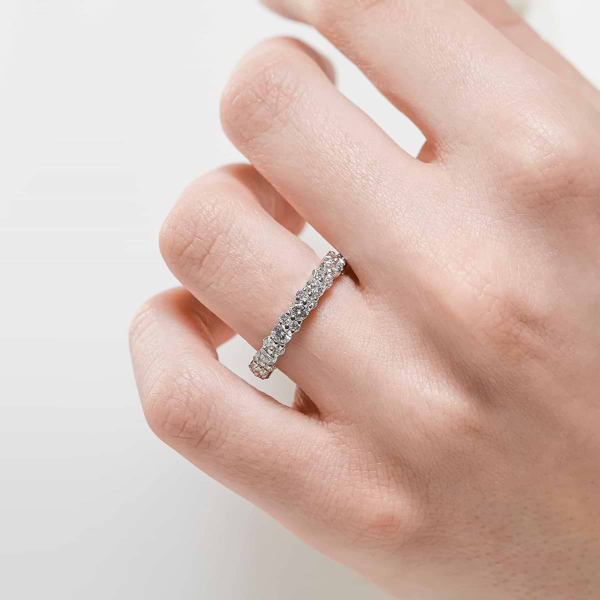 Lab-Grown Diamond eternity band in recycled 14K white gold, set with 2.0ctw Lab Grown Diamonds| Lab-Grown Diamond eternity band in recycled 14K white gold