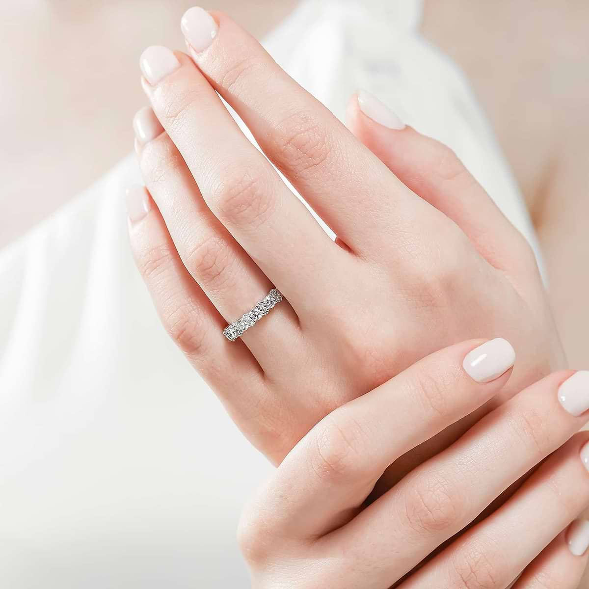 Lab-Grown Diamond eternity band in recycled 14K white gold, set with 2.0ctw Lab Grown Diamonds| Lab-Grown Diamond eternity band in recycled 14K white gold