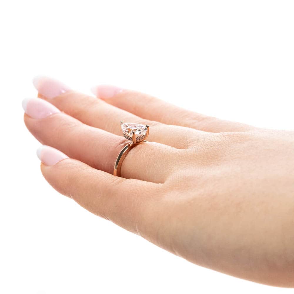 Shown with 1ct Pear Cut Lab Grown Diamond in 14k Rose Gold