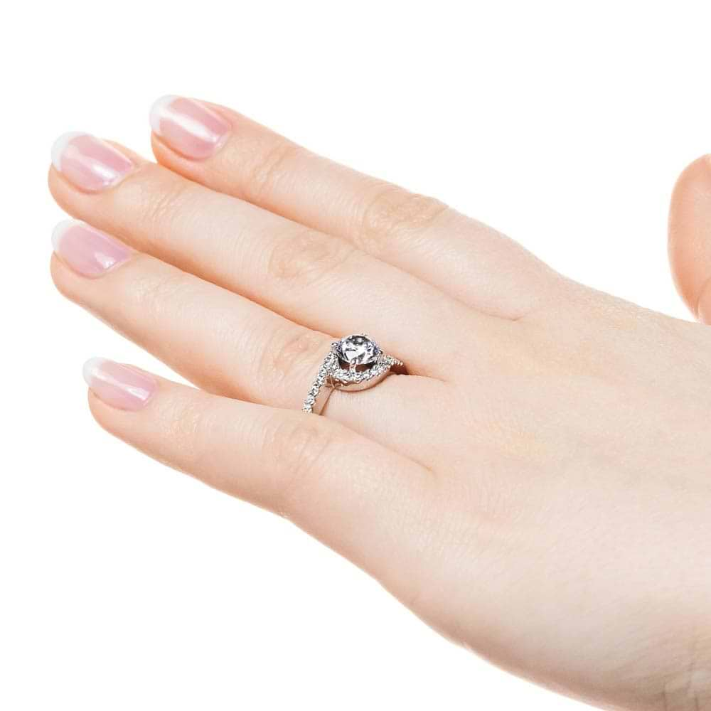 Shown with 1ct Round Cut Lab Grown Diamond in 14k White Gold