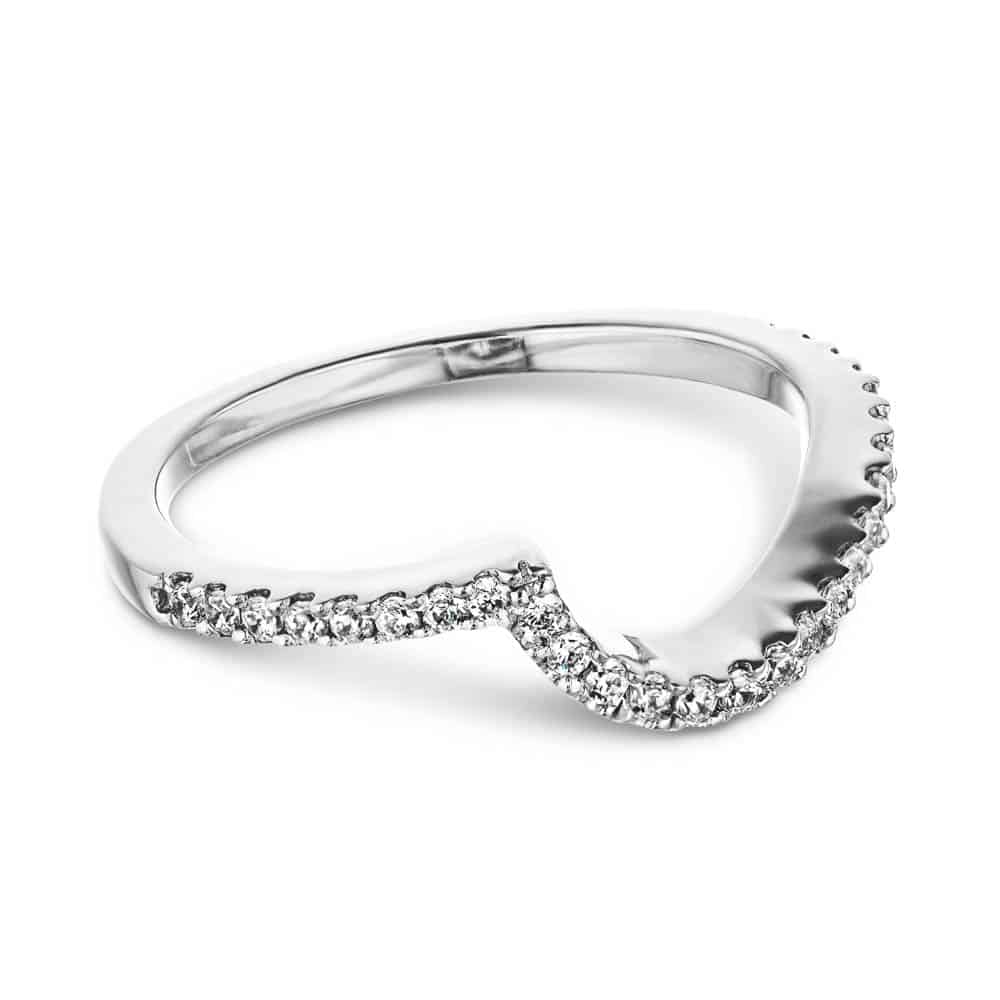 Crescendo curved diamond accented wedding band in recycled 14K white gold to fit Crescendo Engagement ring | Crescendo curved diamond accented wedding band recycled 14K white gold Crescendo Engagement ring