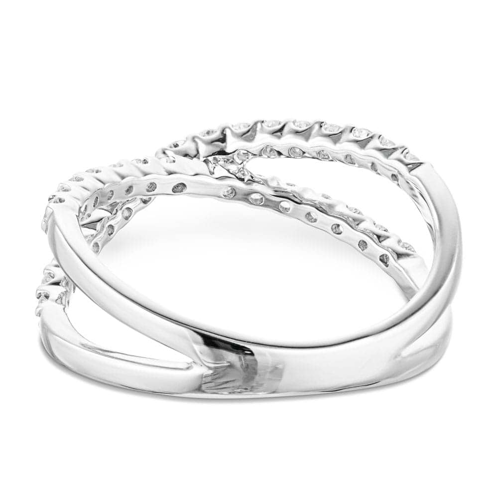 Diamond accented criss cross ring in recycled 14K white gold 