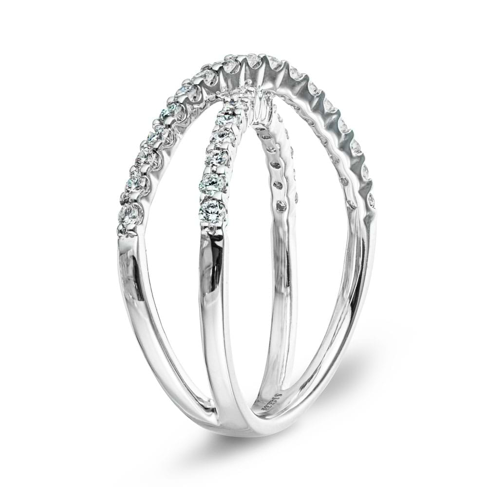 Diamond accented criss cross ring in recycled 14K white gold 