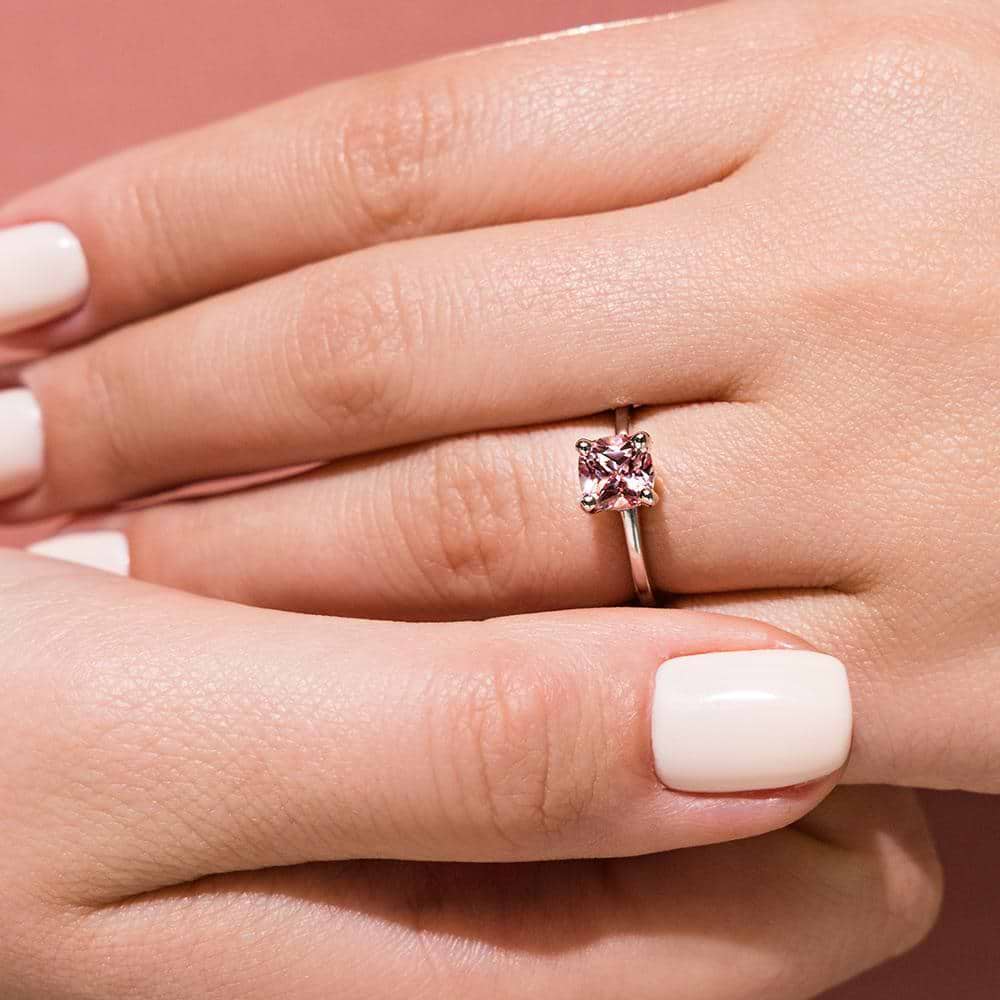 Adelaide Engagement Ring in 14K white gold shown with a 1.29ct Champagne Sapphire center stone and recycled melee diamonds in a hidden halo | Adelaide ring 14K white gold champagne sapphire center stone recycled melee diamonds