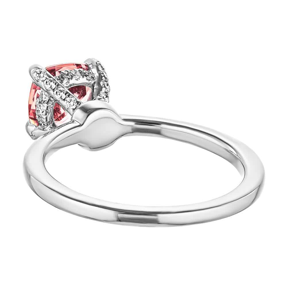 Adelaide Engagement Ring in 14K white gold shown with a 1.29ct Champagne Sapphire center stone and recycled melee diamonds in a hidden halo | Adelaide ring 14K white gold champagne sapphire center stone recycled melee diamonds