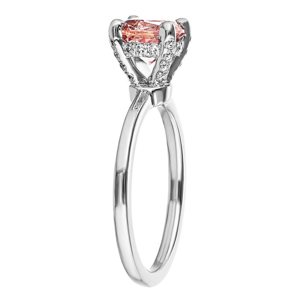 Adelaide Engagement Ring in 14K white gold shown with a 1.29ct Champagne Sapphire center stone and recycled melee diamonds in a hidden halo | Adelaide ring 14K white gold champagne sapphire center stone recycled melee diamonds