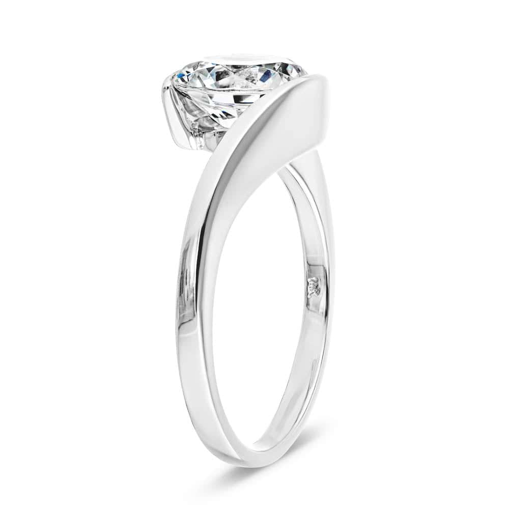 Shown with 2ct Round Cut Lab Grown Diamond in 14k White Gold