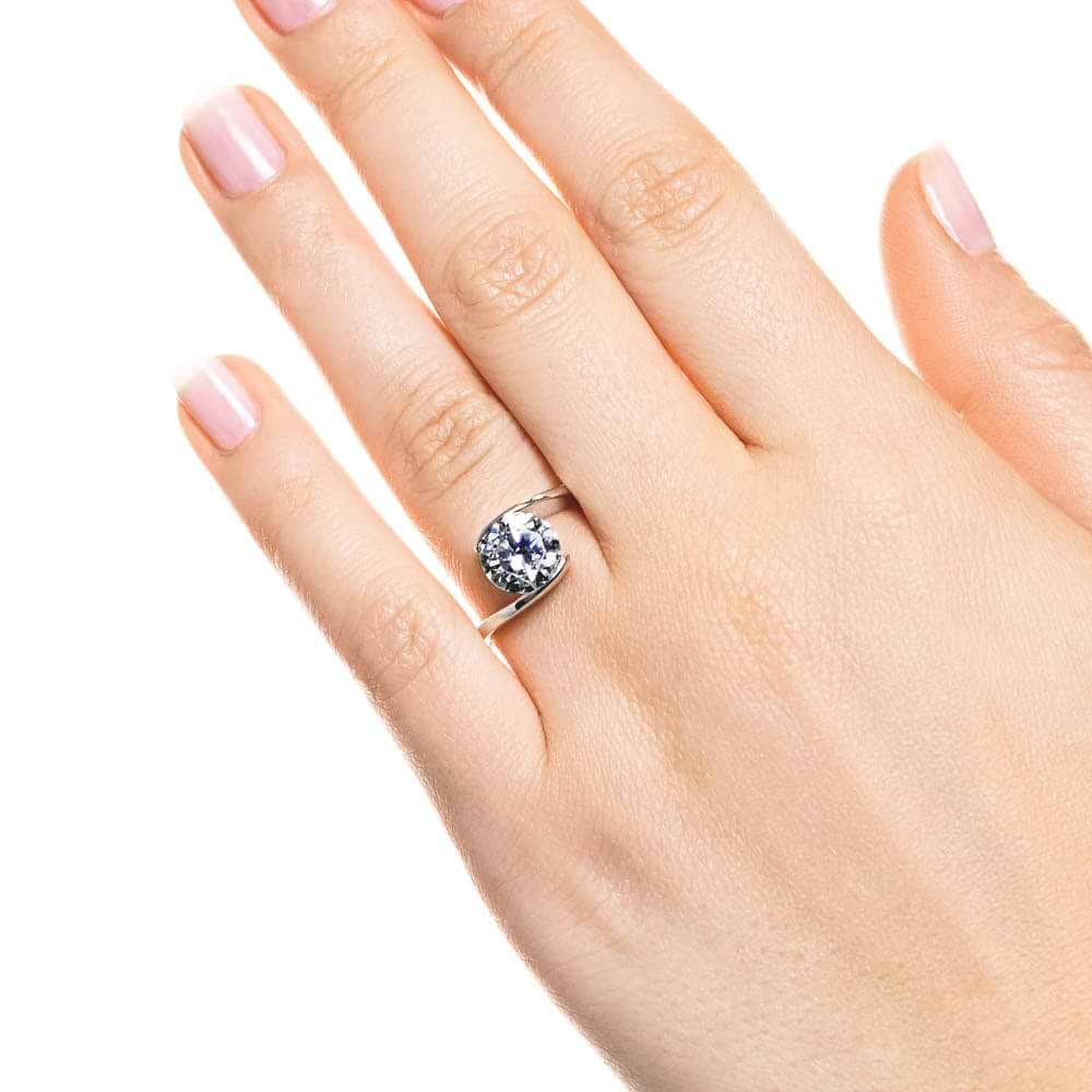 Shown with 2ct Round Cut Lab Grown Diamond in 14k White Gold