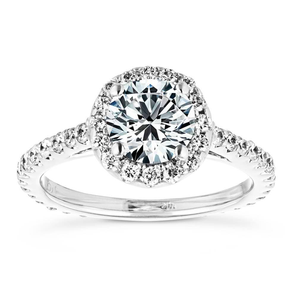 Shown with 1ct Round Cut Lab Grown Diamond in 14k White Gold