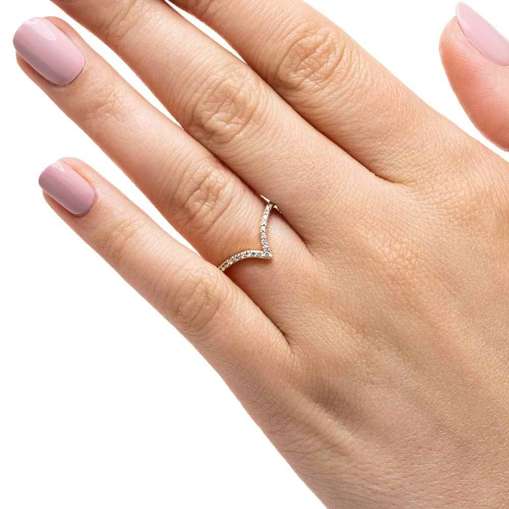 Deep V Ring with accenting recycled diamonds in recycled 14K yellow gold 