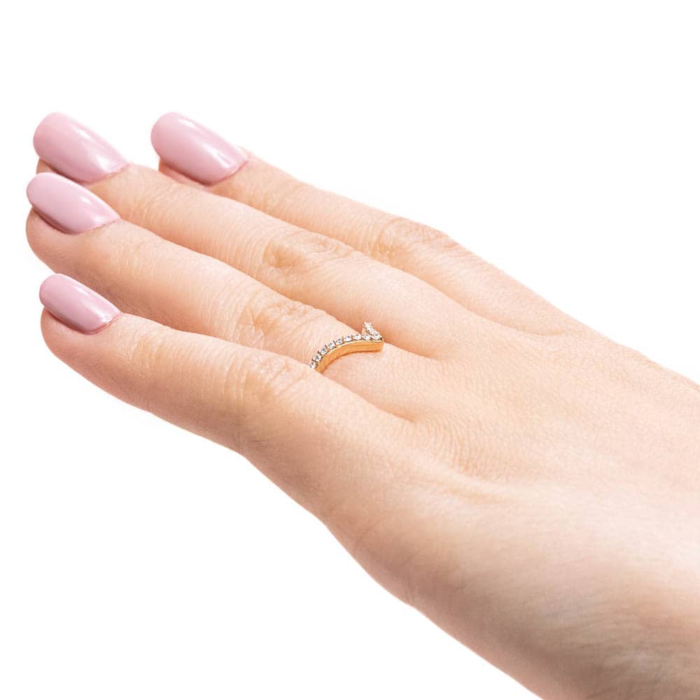 Deep V Ring with accenting recycled diamonds in recycled 14K yellow gold 