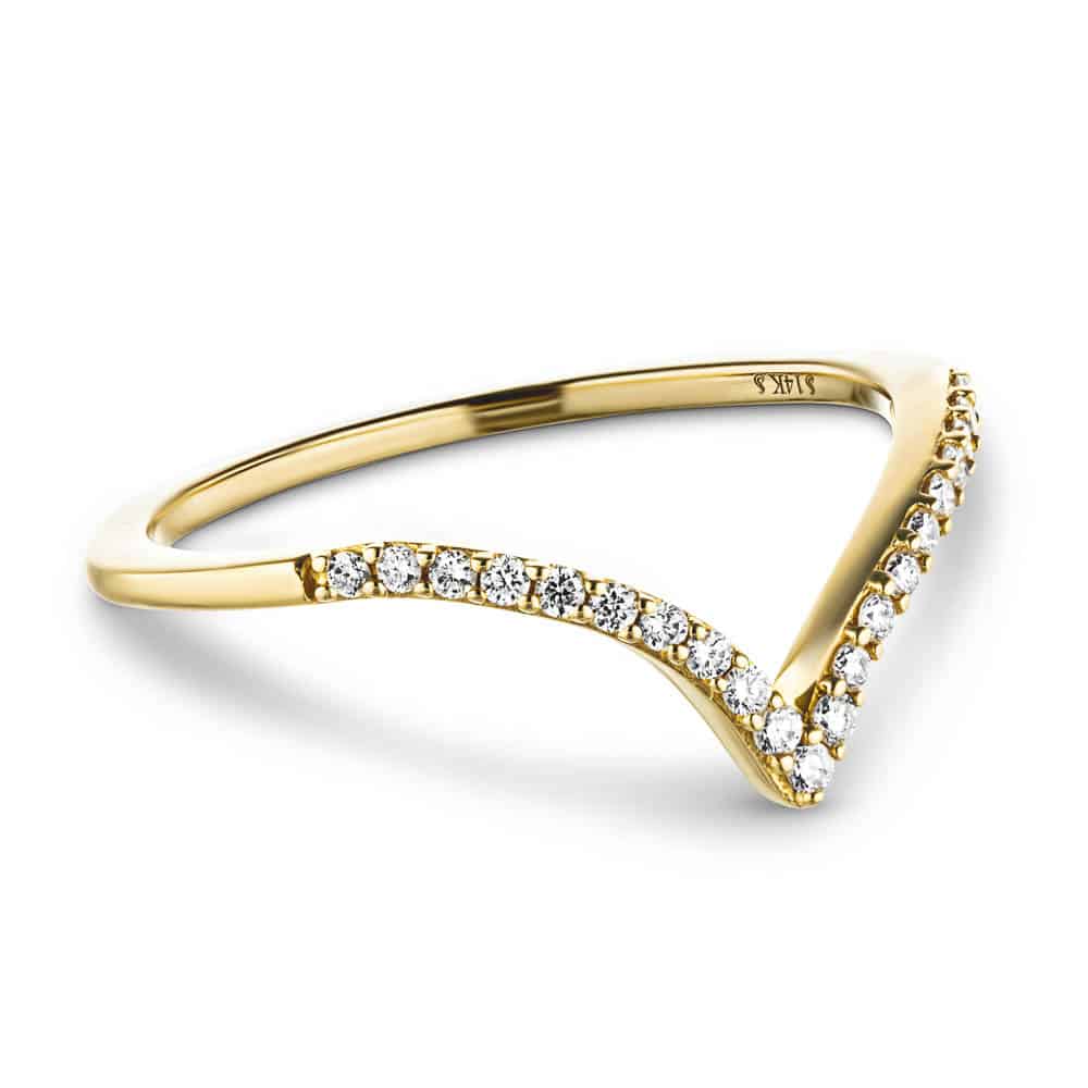 Deep V Ring with accenting recycled diamonds in recycled 14K yellow gold 