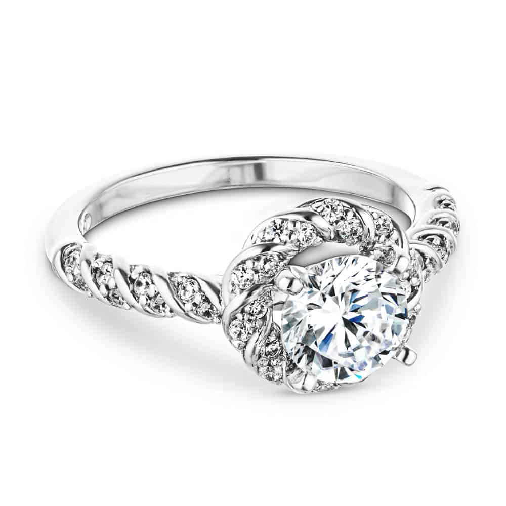 Shown with 1ct Round Cut Lab Grown Diamond in 14k White Gold